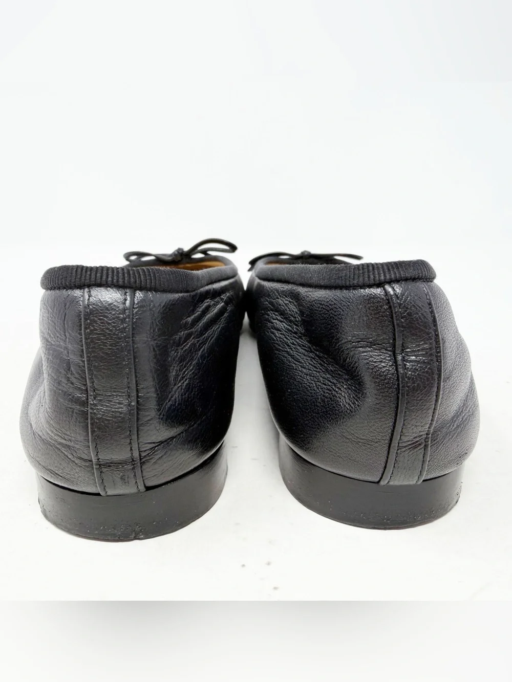 Chanel CC Cap Toe Leather Ballet Flats Black Womens EU 37.5